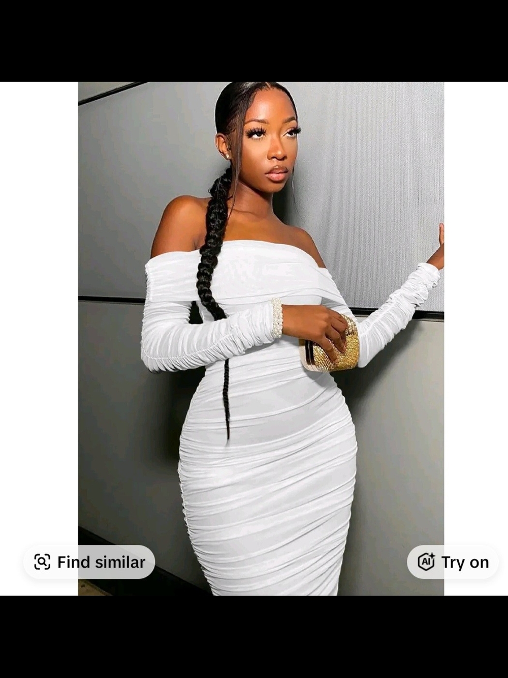 OYS Off-Shoulder White Ruched Bodycon Dress. NWOT